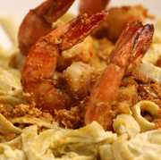 prawns-pasta-in-creamy-crab-roe